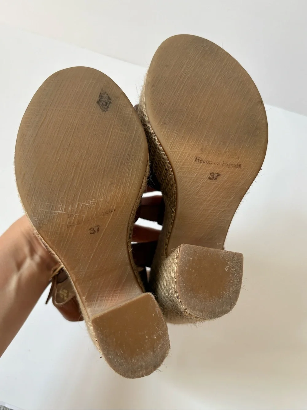 Anthropologie Brown Leather Woven Platform Sandals 7 T-Strap Preppy Academia